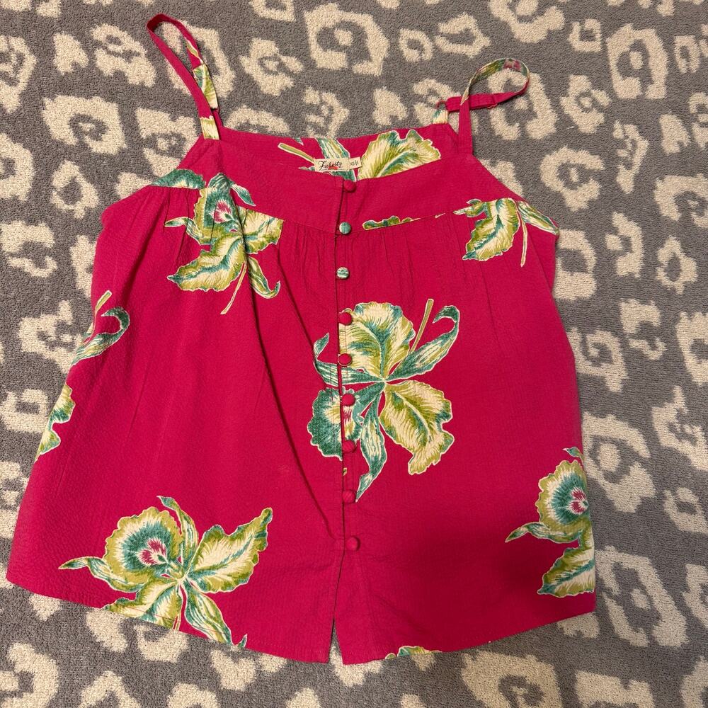 Faherty Marina Seersucker Pink/Red Tropical Floral Square Neck Preppy Summer Top - Picture 2 of 12